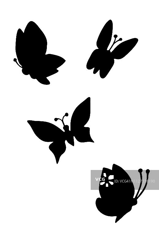 蝴蝶的剪影黑白画图片素材