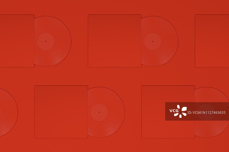 红复古黑胶唱片，专辑封面模型平面概念图片素材