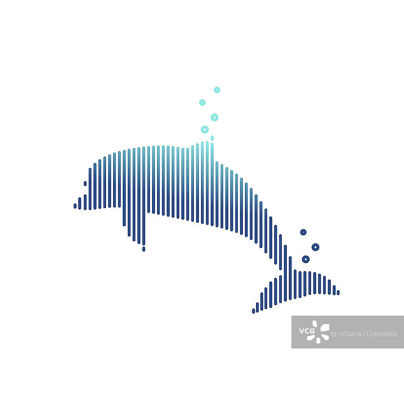 蓝色海豚抽象条纹轮廓与气泡。动物矢量图图片素材