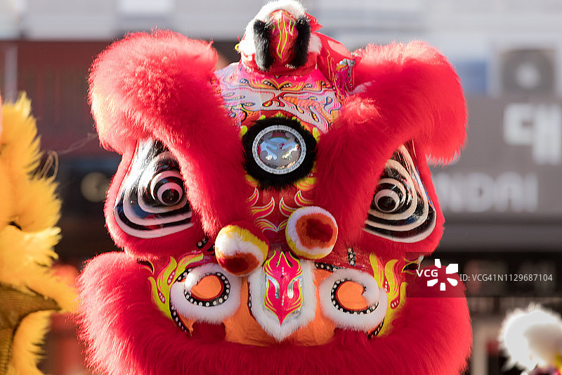 澳大利亚布里斯班，中国新年庆祝活动上的中国红狮子图片素材
