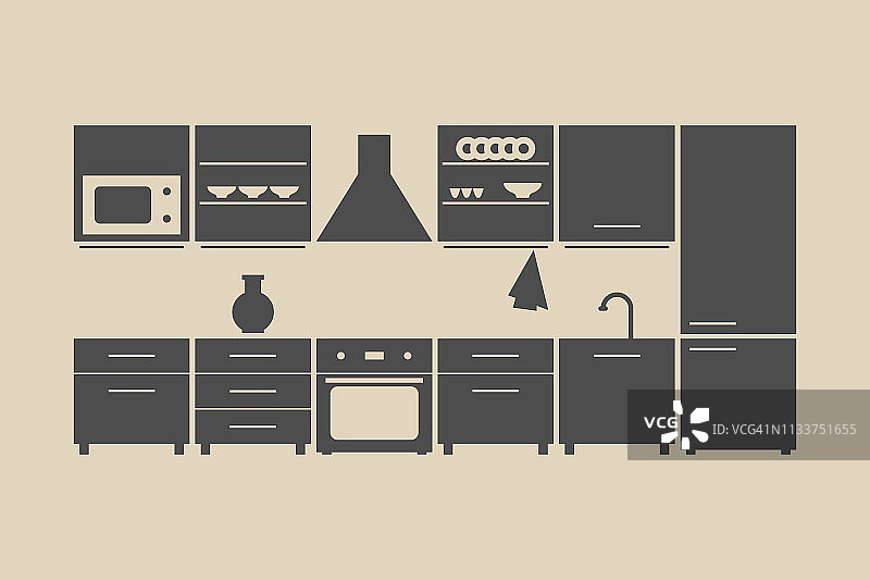 厨房家具集。图片素材