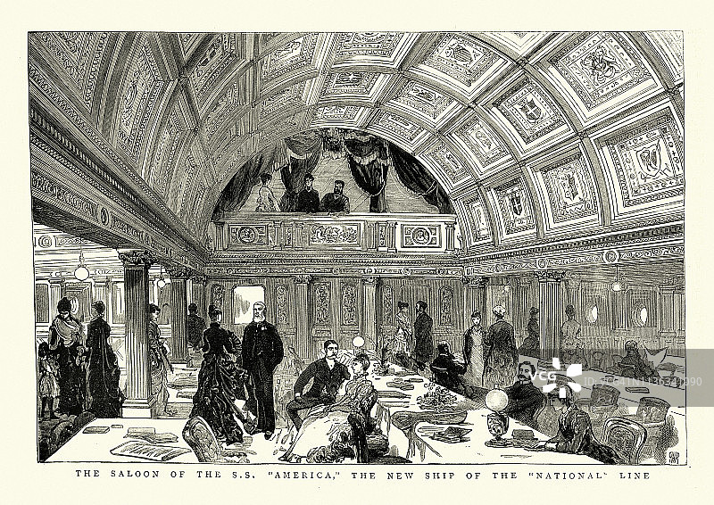 美国号客轮的客厅，19世纪图片素材