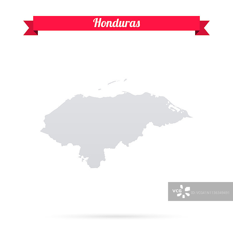 洪都拉斯地图在白色背景与红色横幅图片素材