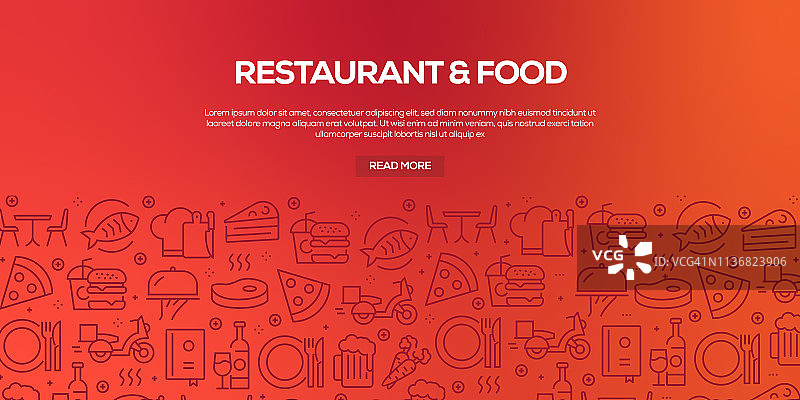 矢量的设计模板和元素为餐厅和食物在流行的线性风格-无缝模式与与餐厅和食物相关的线性图标-矢量图片素材