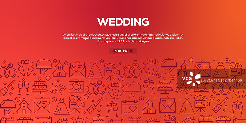 矢量的设计模板和元素在时尚的线性风格婚礼-无缝模式与线性图标相关的婚礼-矢量图片素材