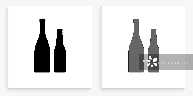 葡萄酒和啤酒瓶黑白方形图标图片素材