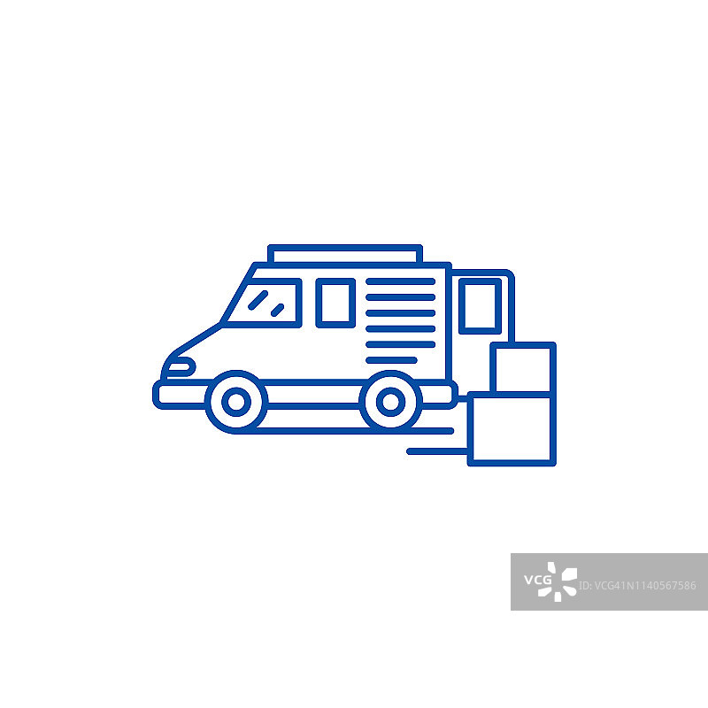 货物交付线图标概念。货物交付平面矢量符号、标志、大纲插图。图片素材