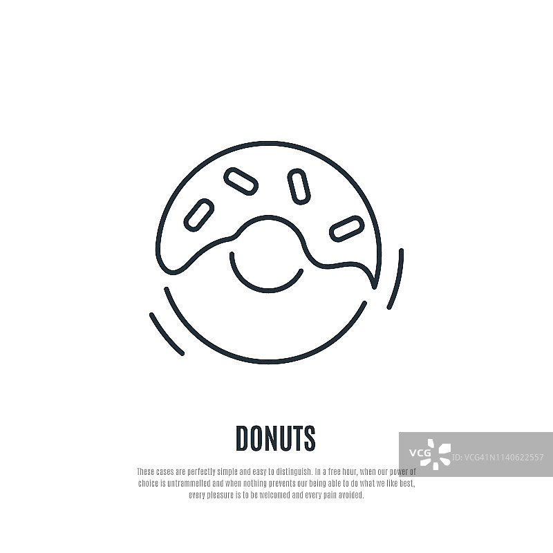 甜甜圈线图标。面包店的象征。衬套的风格。矢量插图。图片素材