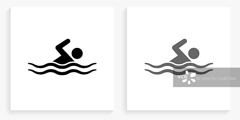 游泳黑白方形图标图片素材