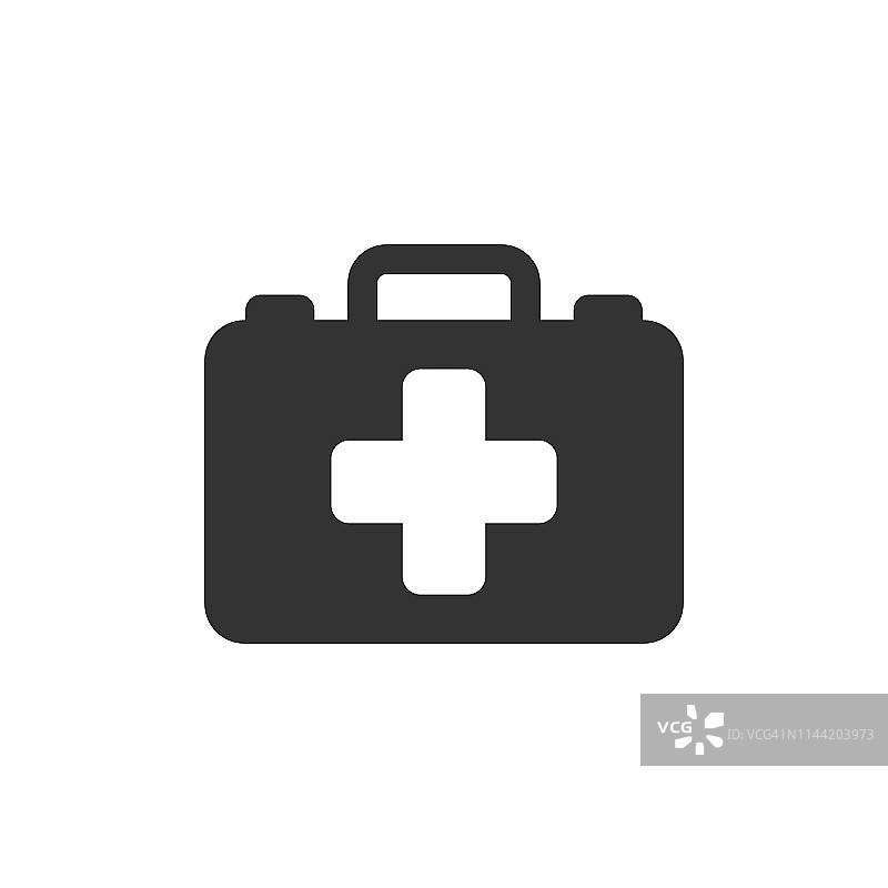 急救箱图标在平面风格。健康，帮助和医疗诊断矢量插图在白色孤立的背景。医生包的经营理念。图片素材