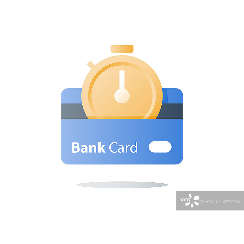 分期付款，信用卡，银行服务，快速金融解决方案，秒表图标，即时交易，时间周期图片素材