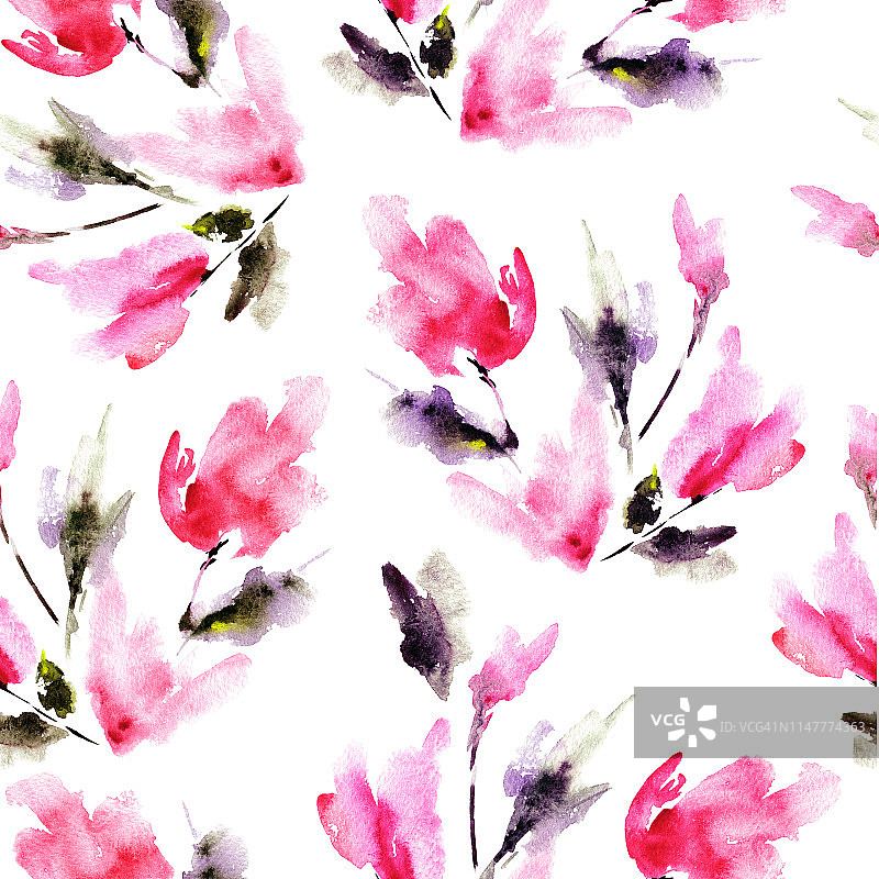 花卉无缝模式。Sacura花。水彩花卉背景。印花织物的设计。Sacura花。图片素材