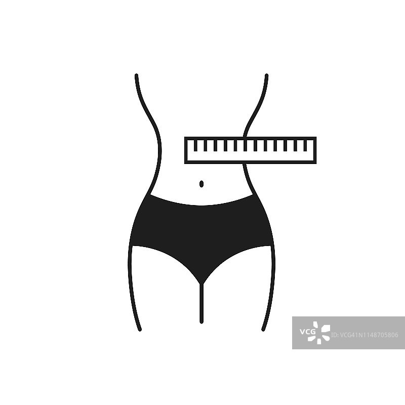 女人腰围、减肥、节食、腰围线的图标。健身减肥平坦图标上的白色背景。图片素材
