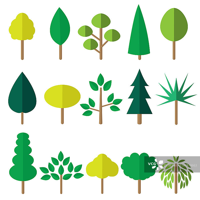 扁平的绿色树图标图片素材