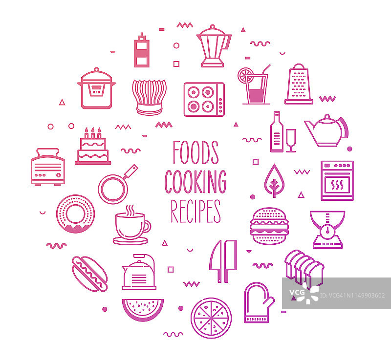 食谱，食物和烹饪大纲风格信息图设计图片素材
