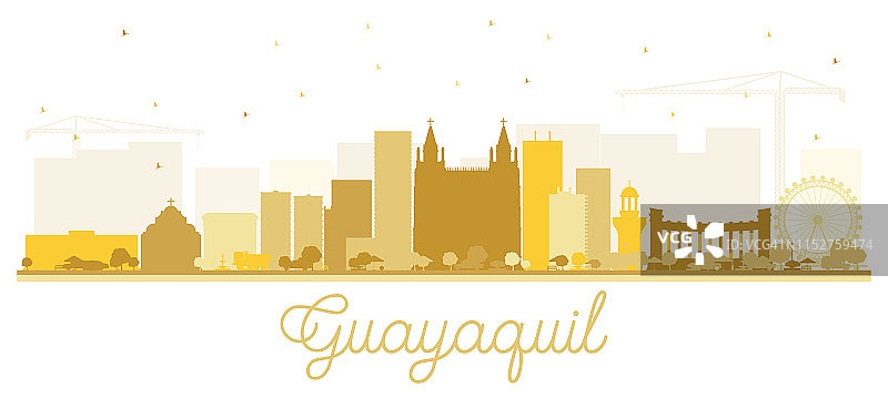 瓜亚基尔厄瓜多尔城市天际线与金色的建筑孤立在白色。图片素材