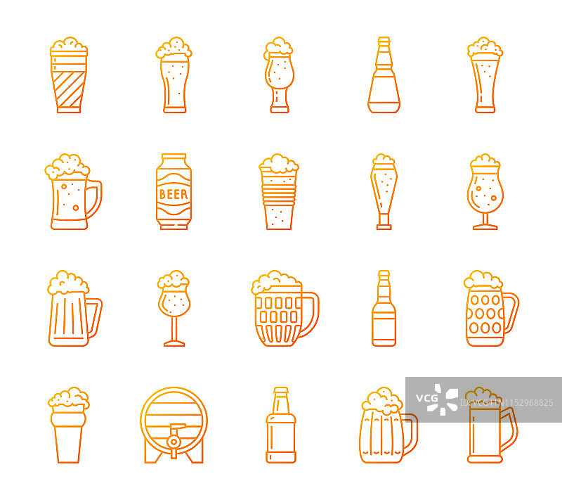 啤酒杯简单的颜色线图标向量集图片素材