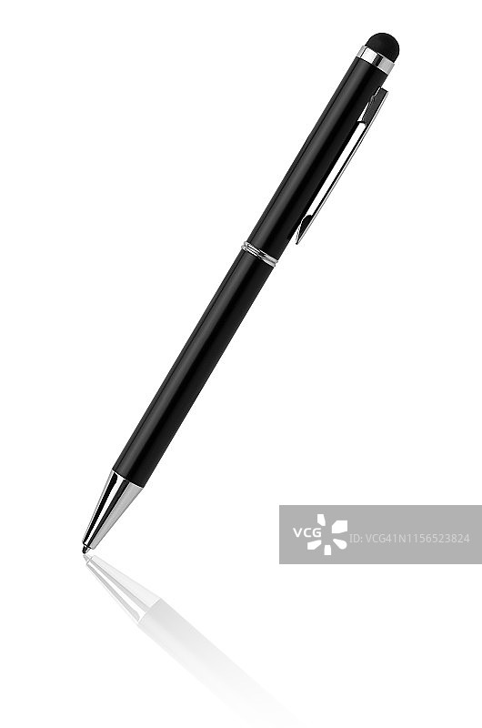 白色背景上的圆珠笔。黑色圆珠笔孤立在白色背景上。图片素材
