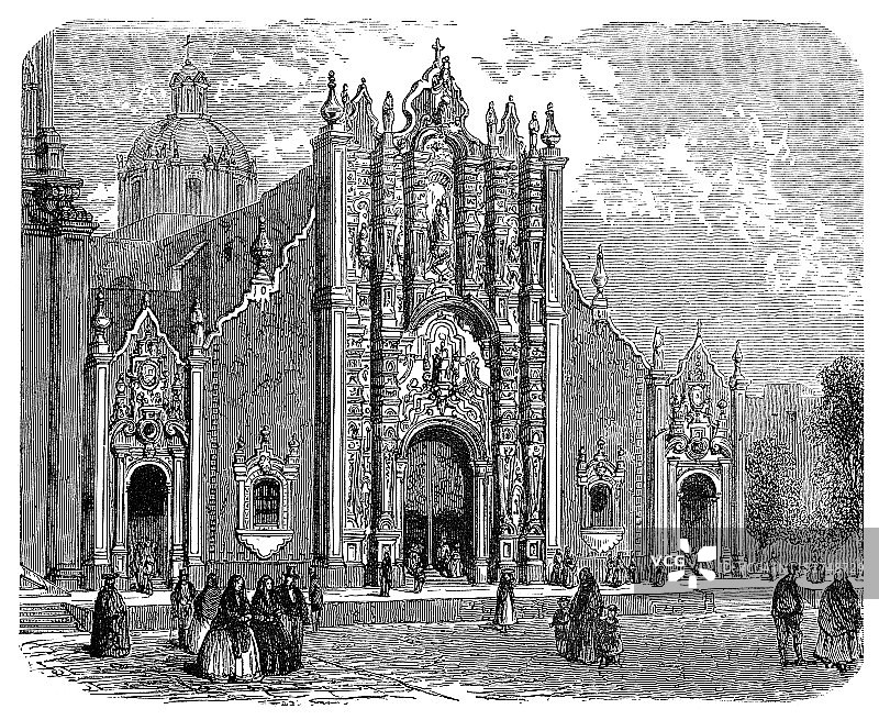 墨西哥城大都会大教堂插图1887年图片素材