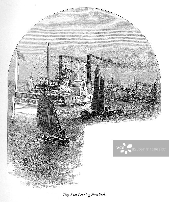 离开纽约的干船，维多利亚版画，1875年图片素材