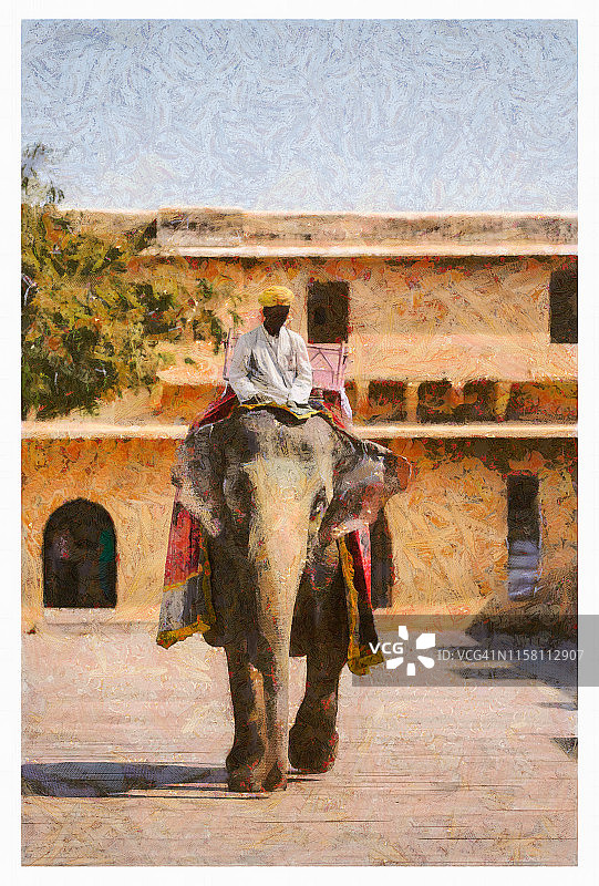 斋浦尔的胡里节印度象-数码照片处理图片素材