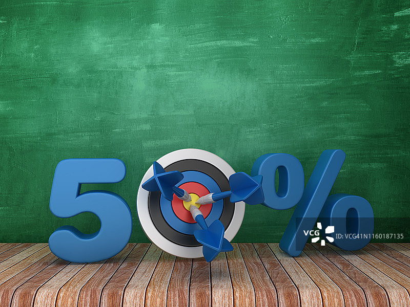 3D单词50%与目标黑板背景- 3D渲染图片素材