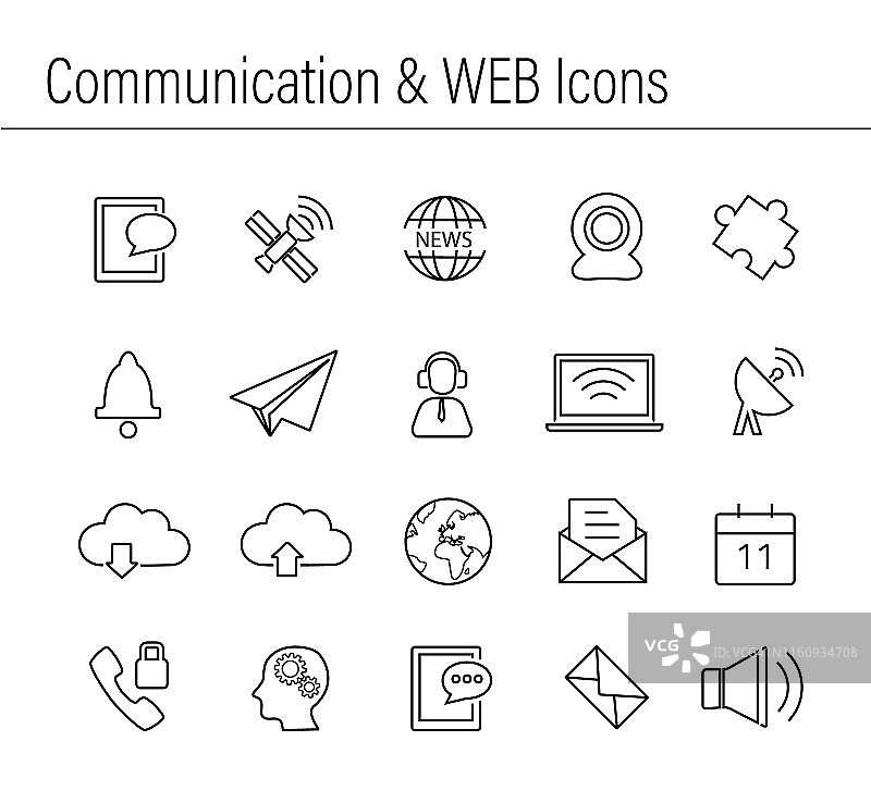 通信和WEB图标集。简单的系列图片素材