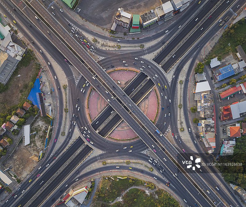 鸟瞰图高速公路公路交叉口环岛或环岛为交通、分布或交通背景。图片素材