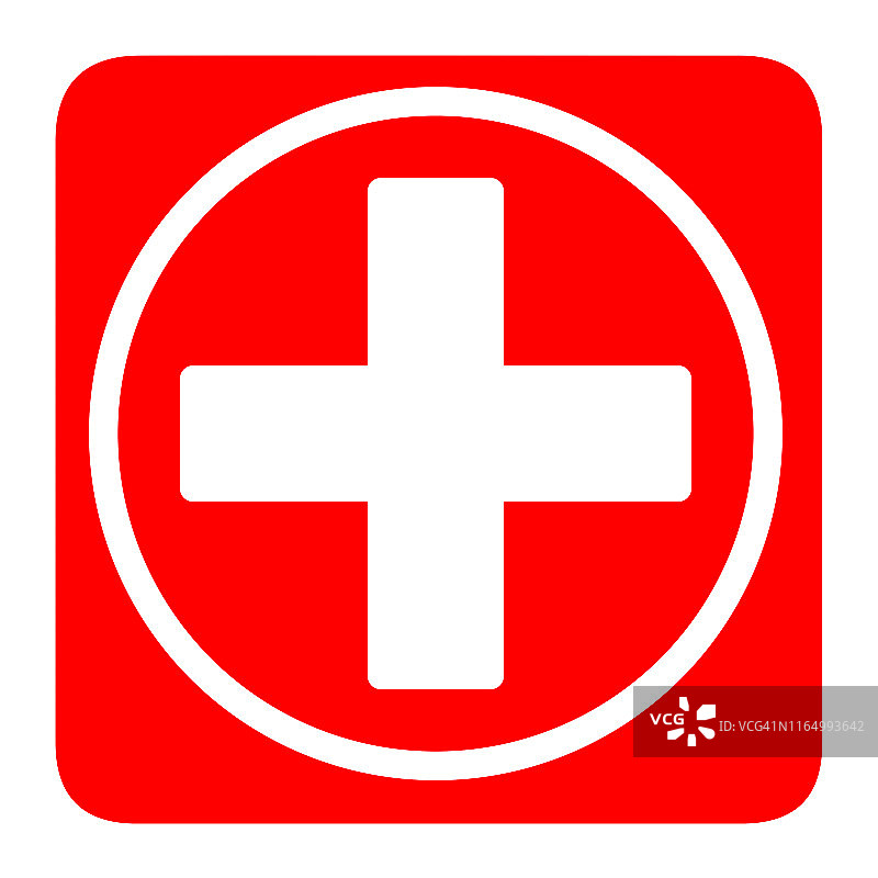 医用白色十字符号在红色方块中图片素材