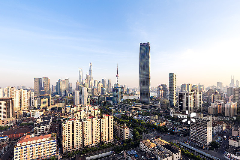 上海城市景观和城市天际线全景图片素材