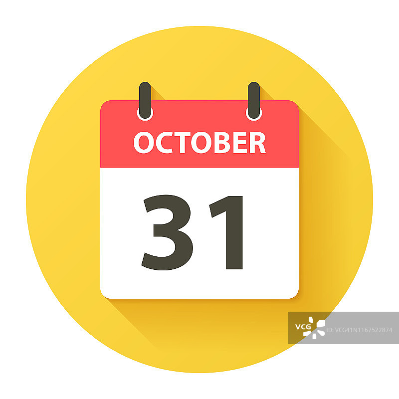10月31日-圆形每日日历图标，平面设计风格图片素材