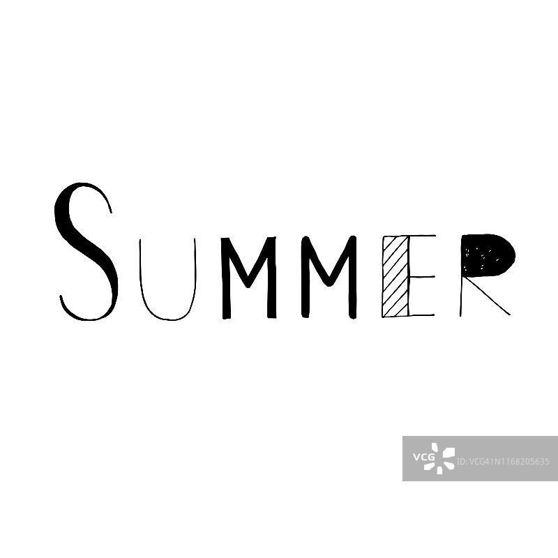 毛笔字母组成的夏天孤立在白色的背景。矢量图图片素材