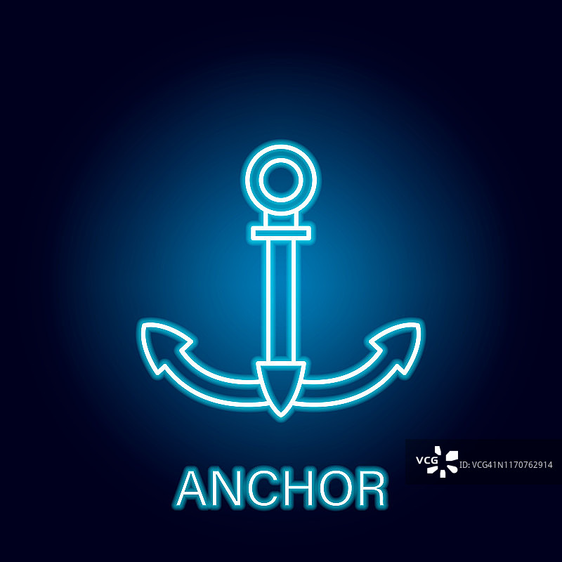 锚船海上运输轮廓图标在霓虹灯风格。符号和符号可以用于网页，标志，手机应用程序，UI，用户体验图片素材