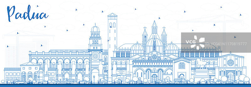 用蓝色建筑勾勒出意大利帕多瓦市的天际线。图片素材