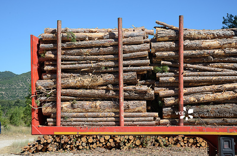 伐木或木材卡车上的木材图片素材