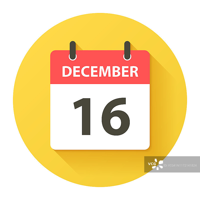 12月16日-圆形每日日历图标在平面设计风格图片素材