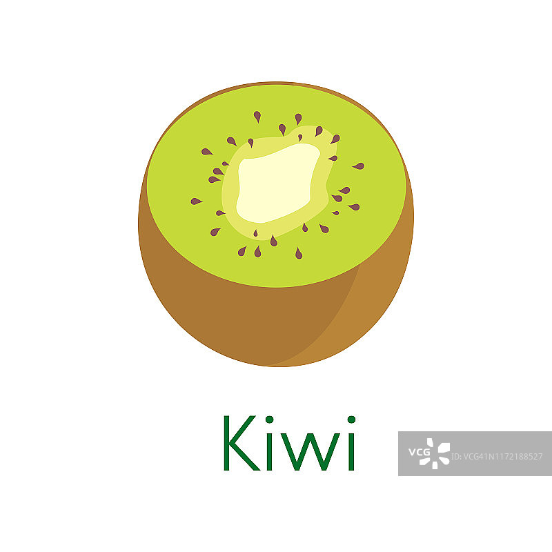 卡通自然猕猴桃孤立的白色背景。绿色甜热带水果的图标。向量食品标志图片素材