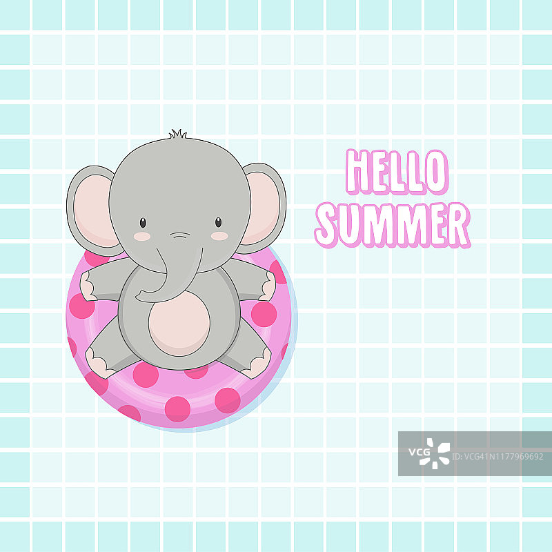 你好，夏天可爱的大象游泳环卡通。图片素材