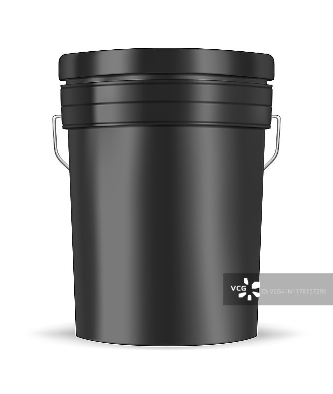 黑色光滑的金属或塑料桶与处理隔离在白色背景，现实的矢量模型插图。桶容器,模板图片素材