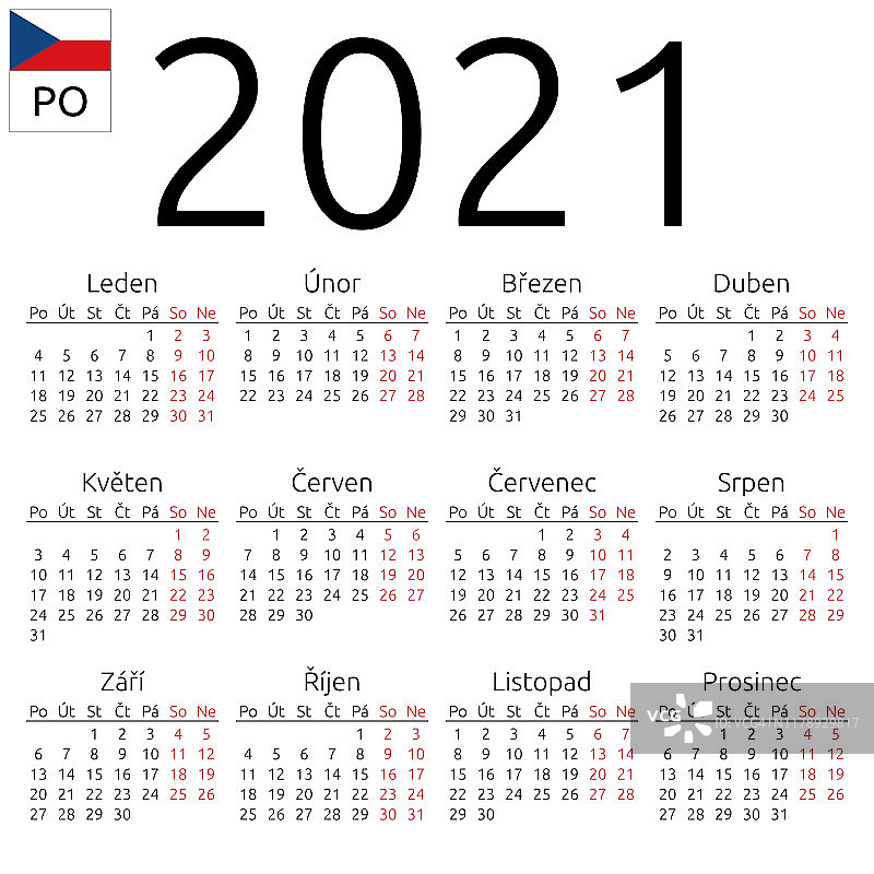 2021年日历，捷克，周一图片素材