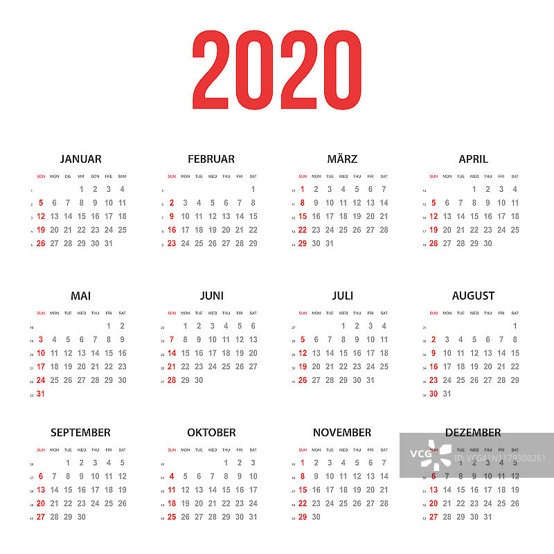 德国2020年日历图片素材