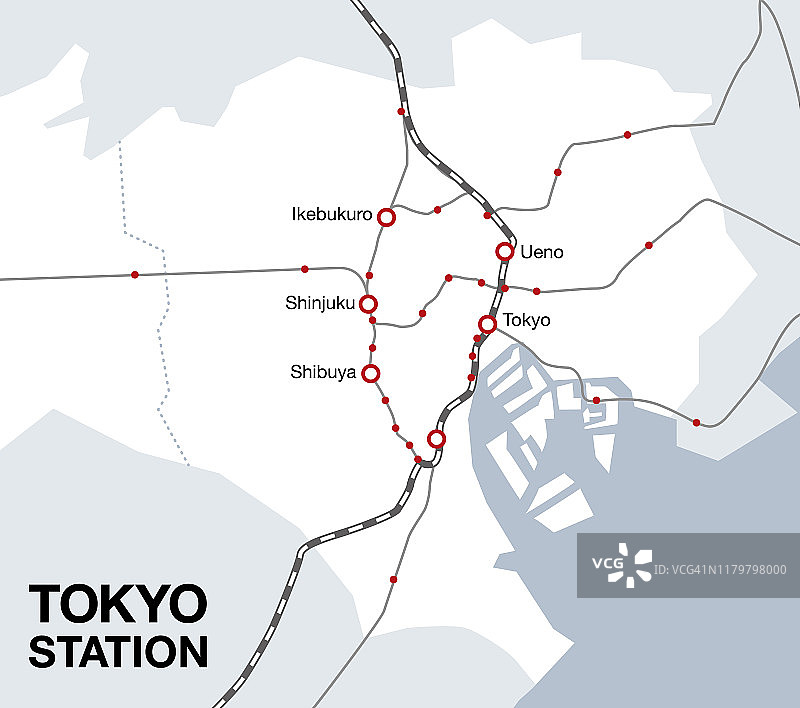 东京23区日本地区地图中央站矢量插图材料图片素材