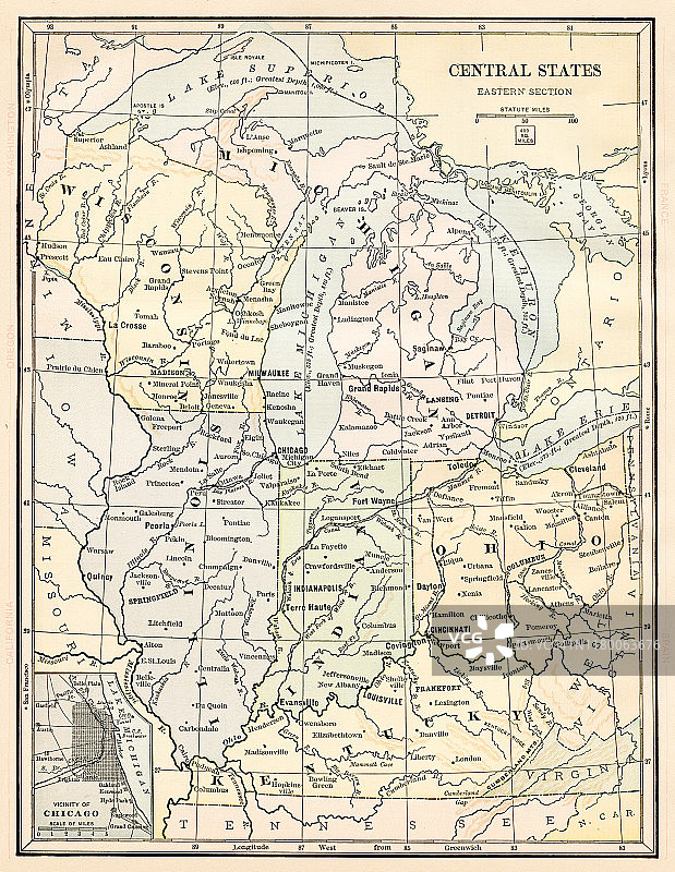 中央各州地图1888图片素材