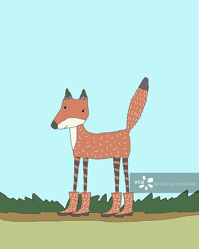 可爱的狐狸在靴子插图图片素材