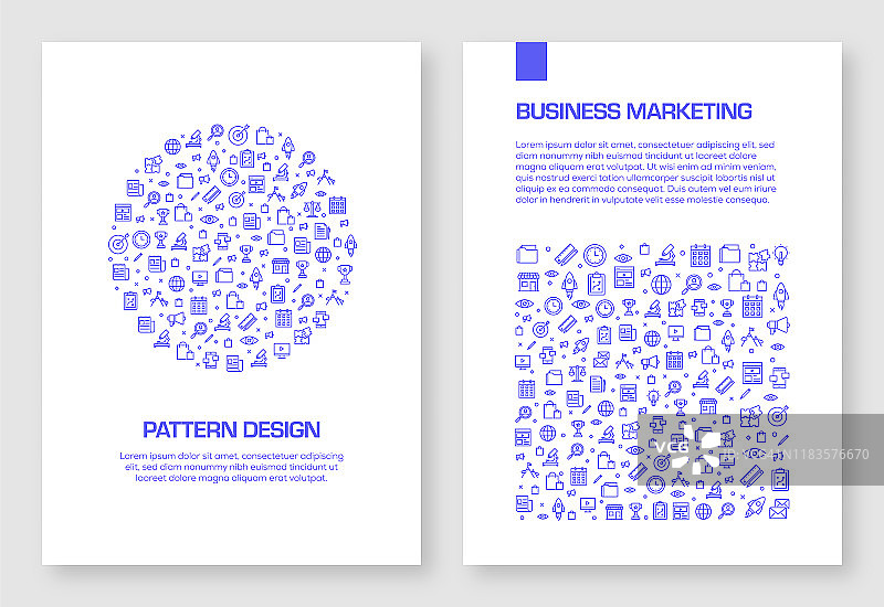 一套商业和营销图标矢量图案设计的小册子，年度报告，书封面。图片素材