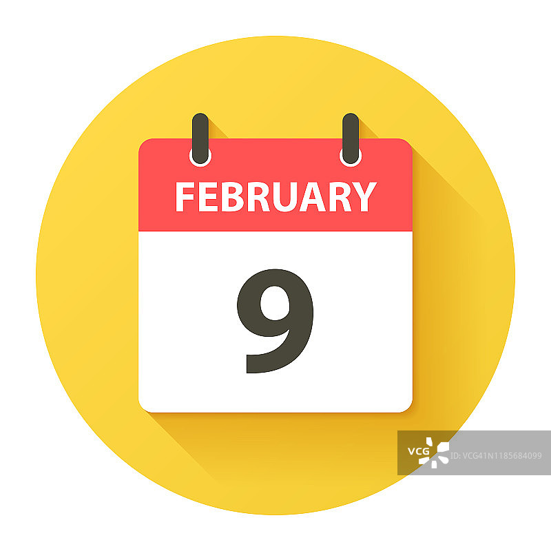 2月9日-圆日日历图标在平面设计风格图片素材