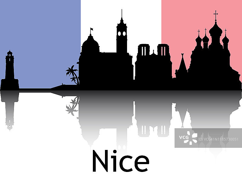 尼斯城市全景剪影，法国图片素材