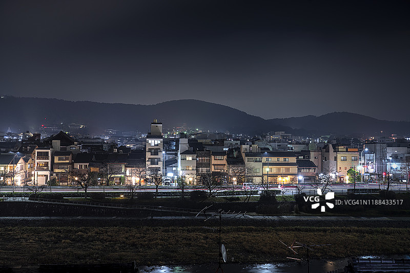京都的城市天际线夜景图片素材