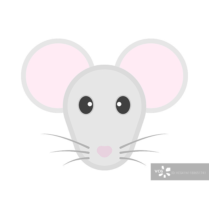 非常可爱的老鼠脸。2020年新年标志。极简主义者的风格。矢量插图上的白色背景。图片素材