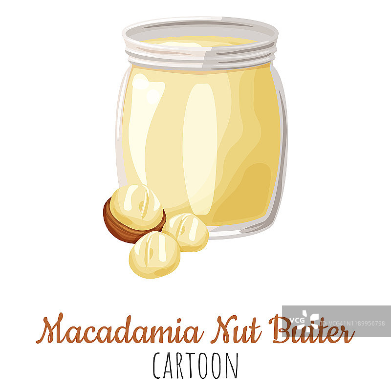 澳洲坚果酱传播矢量插图，卡通孤立彩色坚果酱在一个罐子。图片素材